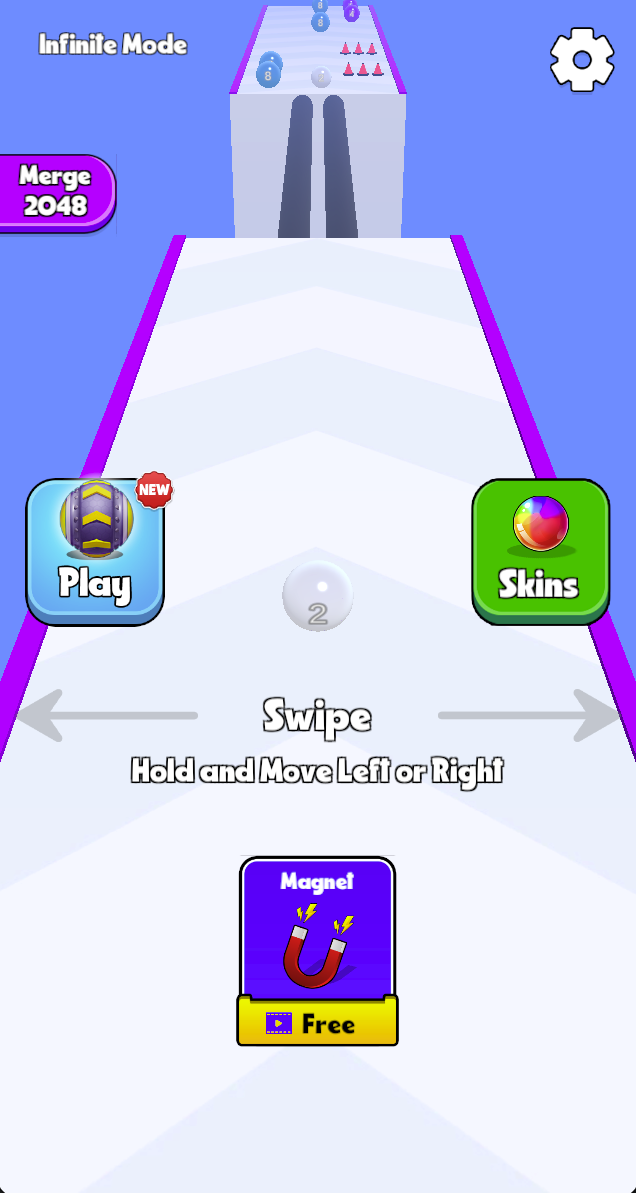 Infinite Mode has its own starting screen, a course gap and a visible Merge 2048 mode control. Read the current mode label before planning your run.
